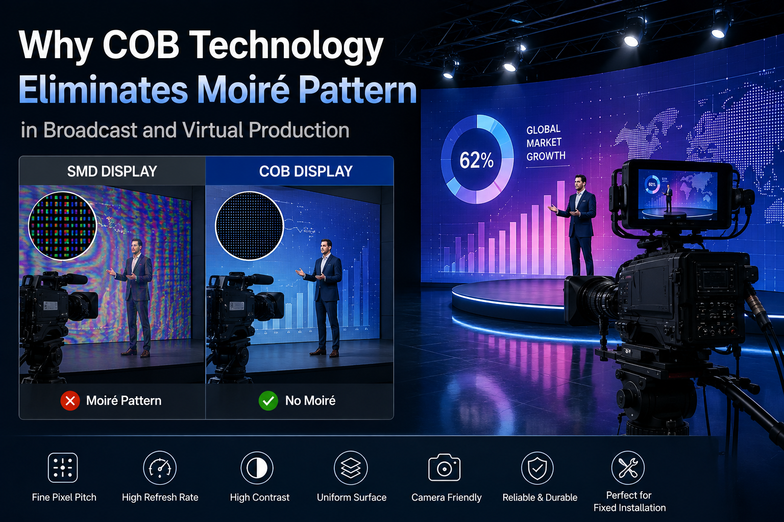 Why COB Technology Eliminates Moiré Pattern in Broadcast and Virtual Production