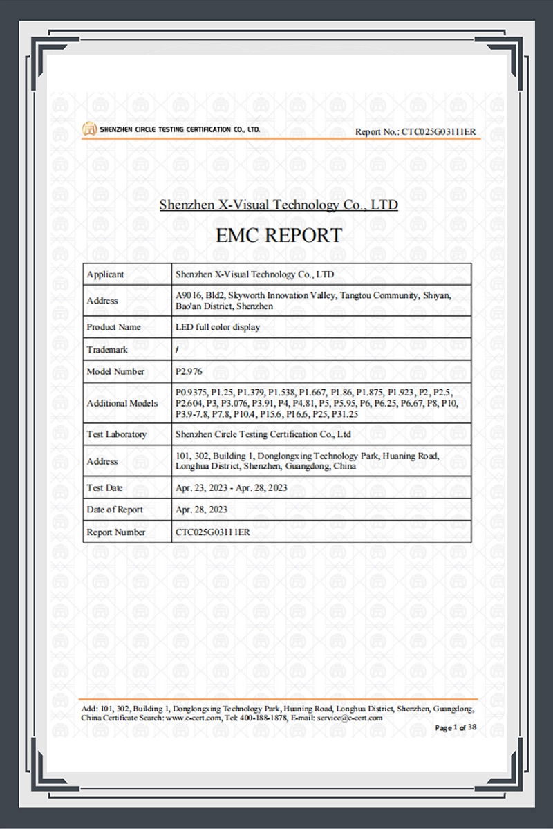 EMC Certificate — Xvisuallive