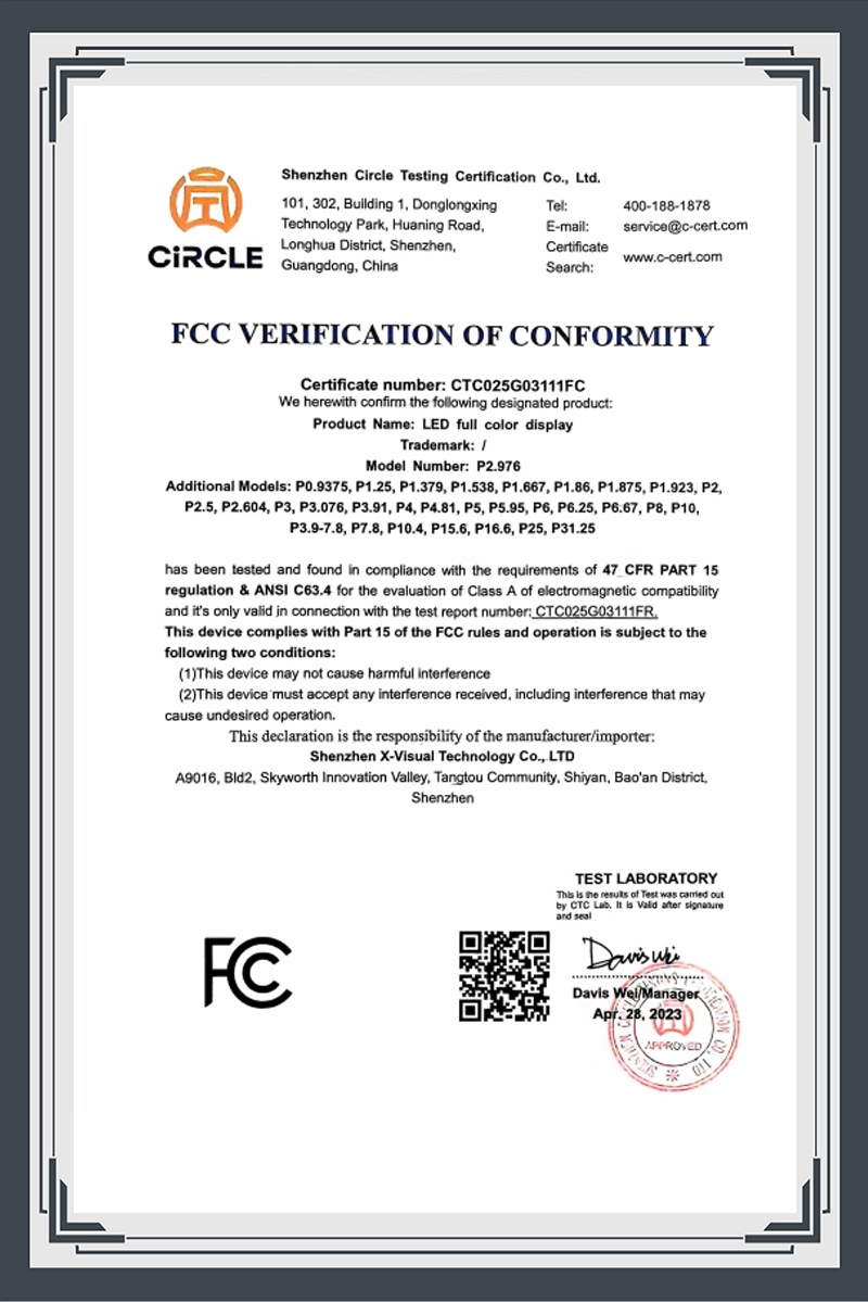 FCC Certificate — Xvisuallive
